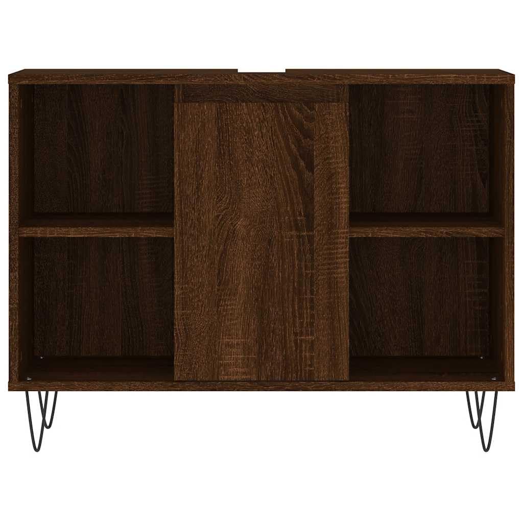 Armoire Salle de Bain chêne Marron Bois d'ingénierie 80x33x60cm avec Porte réversible Rangement Meuble lavabo Vasque Colonne tiroir pour Organiser Accessoires sanitaires
