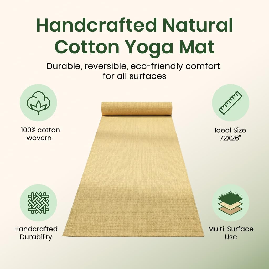 LFH Home Handmade Cotton Yoga Mat Cotton Rug picnic mat For Exercise, Workout, Fitness - Perfect Heavy Quality Eco Friendly Natural Cotton Woven Reversible Yoga Mats for Men & Women - 72x26 Inch.