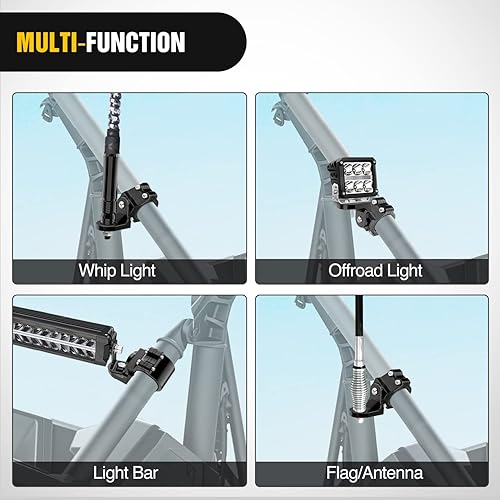 Miniatura 7 de Nilight Soporte de montaje para antena de bandera UTV, soporte de montaje de luz látigo, ajustable, resistente, para 1.5 a 1.75 pulgadas, 1.75 a 2