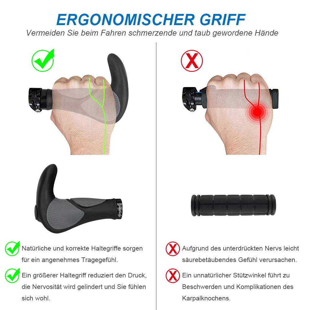 Gindoly Fahrradgriffe Ergonomisch Fahrradlenker jedes Fahrrad - Lenkergriffe für perfekte Griffsicherheit rutschfest Fahrradlenkergriffe Lenker Handgriffe MTB, Schwarz/Grau