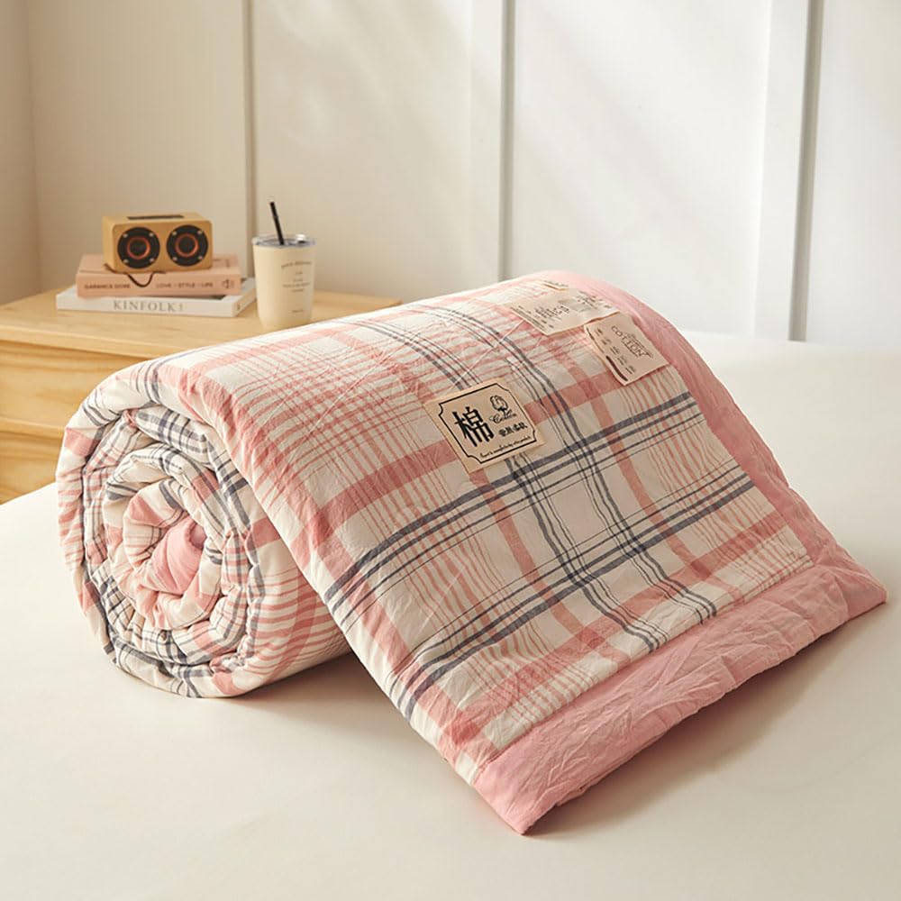 DOTBUY-SHOP Quilted Bedspreads, Check Quilt Bed Throws Cotton Filling Duvet Super King Single Double Size Children's Bed Quilted Throw for All Season (Pink,200x230cm) — image 1
