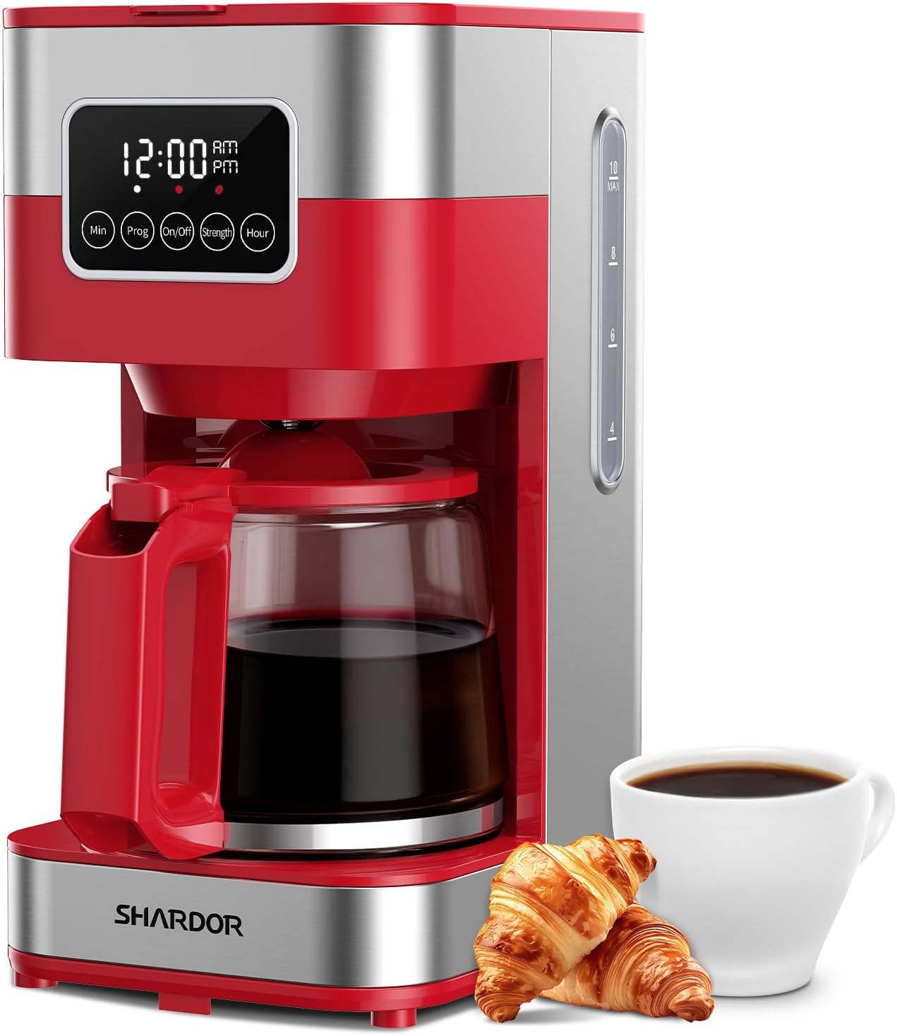 SHARDOR 10-Cup Programmable Coffee Maker, Regular & Strong Brew Drip Coffee Machine for Home and Office, Auto Shut Off, Permanent Filter (red) - Image 1 of 8
