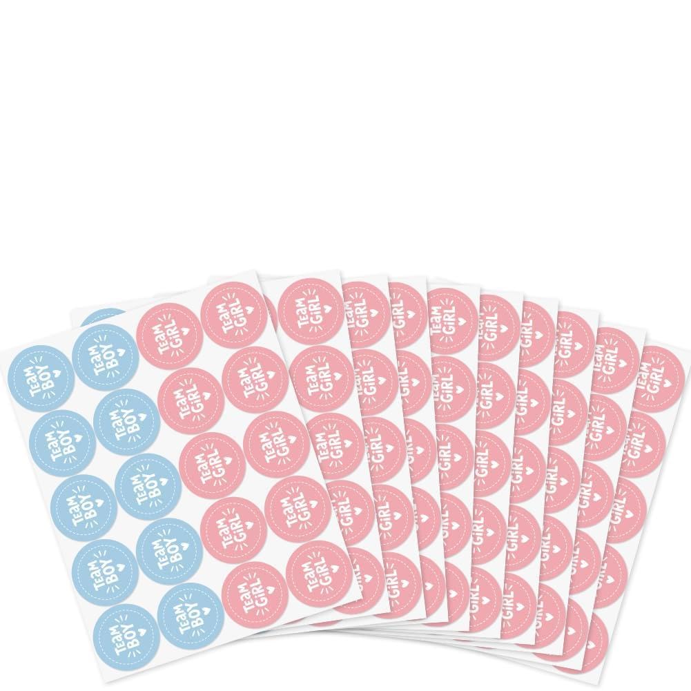 arricraft 200 Pcs Gender Reveal Stickers, 5cm/1.97inch Loving Cat Whiskers Round Self-Adhesive Gender Reveal Labels Decorations Party Supplies Stickers for Shower Party Voting Game Ideas