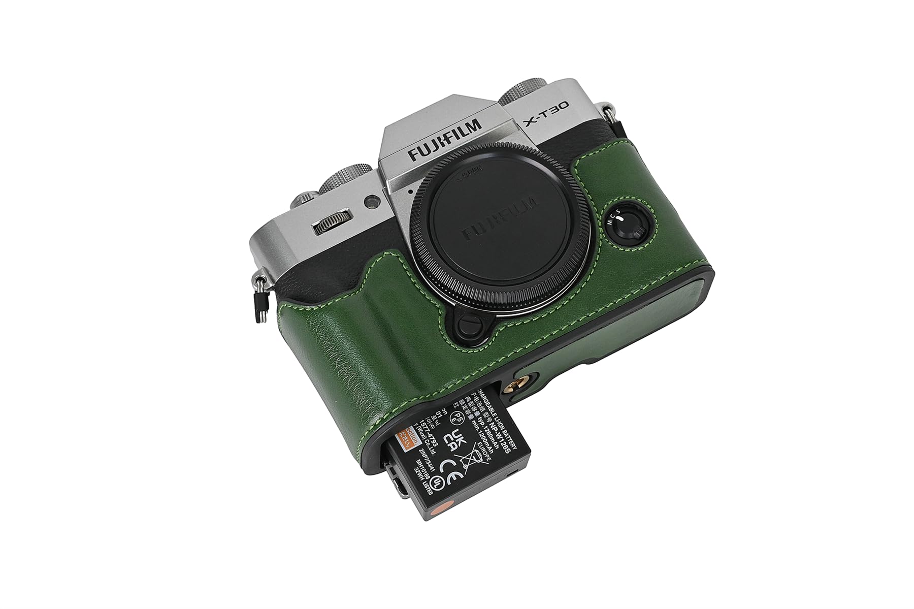 Étui X-T30 III/II fait à la main en cuir synthétique pour appareil photo Fujifilm XT30 X-T30 III/II avec sangle de cou (vert)
