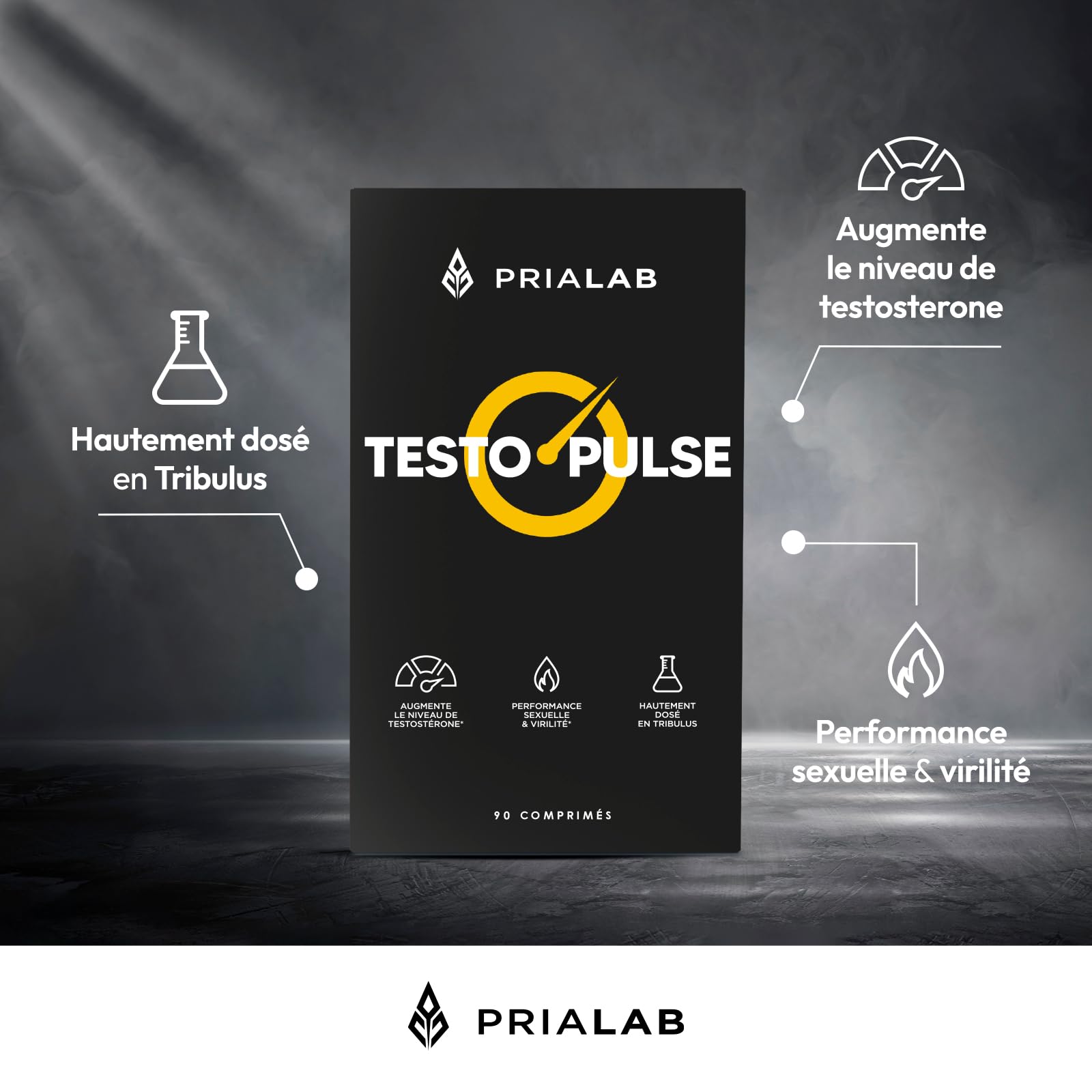 Testo Pulse | Booster Testostérone Naturel | Tribulus, Maca, Ginseng, Fenugrec et Zinc | Performance Masculine | Libido, Virilité & Musculation | Énergisant Puissant | 90 Comprimés Vegan | Prialab