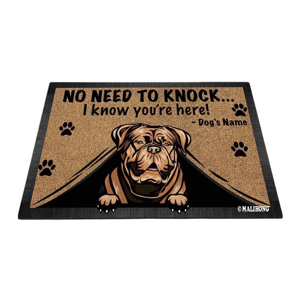 BAGEYOU Personalized Doormat Peeking Dog Dogue De Bordeauzx No Need to Knock I Konw You're Here Floor Mat 35.4 x 23.6