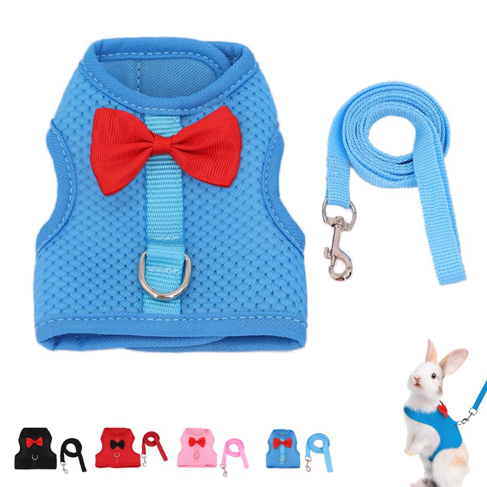 Bunny Harness and Leash for Walking Escape Proof,Blue M Chest:9.4-11.8"