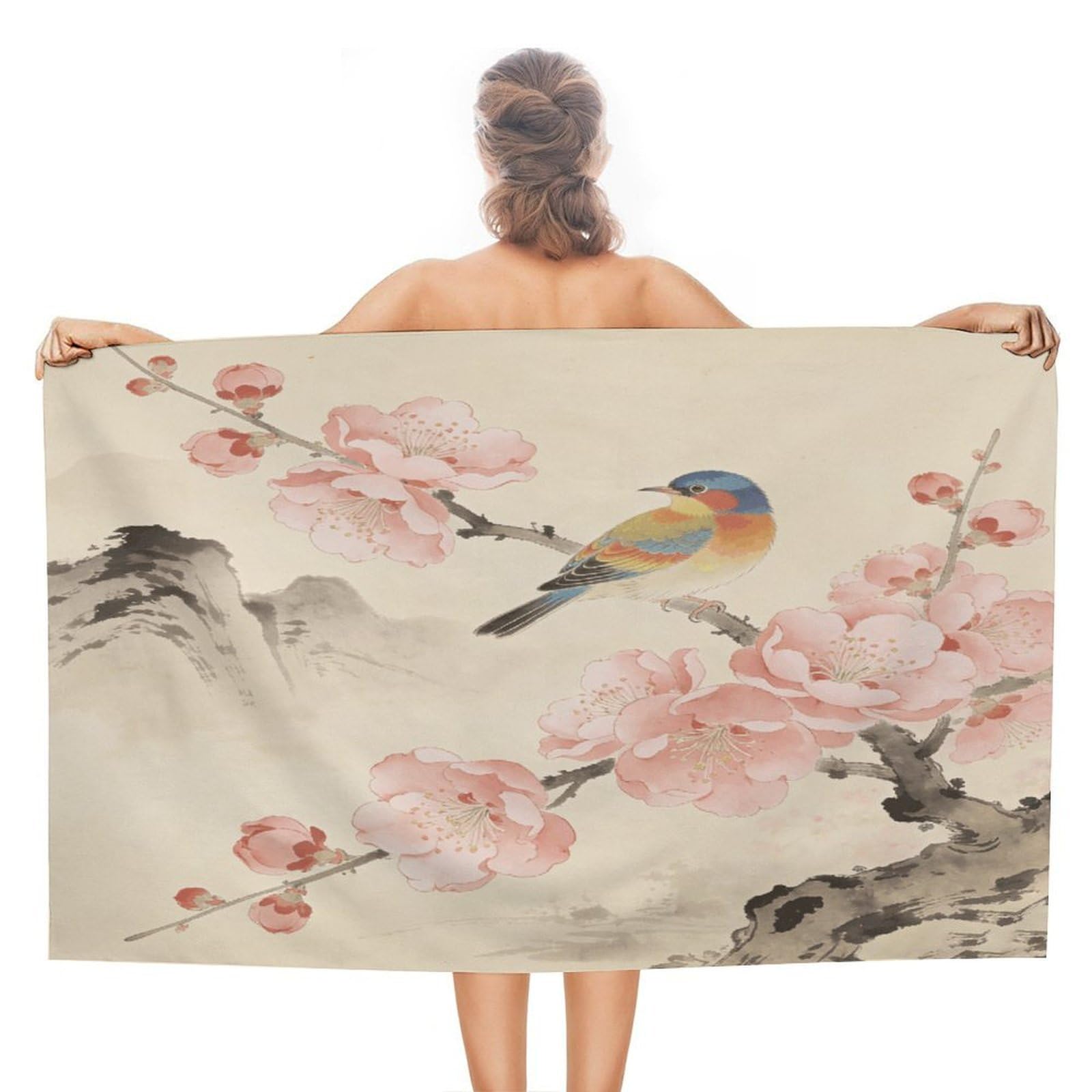 VstaDank Apricot Flowers Bath Towel Stylish Double-Faced Pile Travel Towel Soft Absorbent Beach Towel for Pool Swim Sports Camping Adults Gift 51X31 Inch