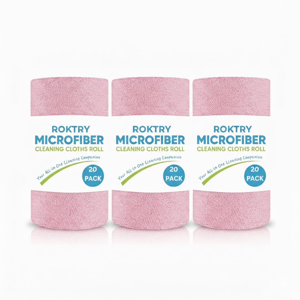 Pink Microfiber Cleaning Cloth roll Kitchen Towel Roll Reusable Kitchen Towel Micro Fiber Reusable Cloth for Car Cleaning Clothes for Cleaning, Garage & Auto Detailing Car Cleaning - 60 Sheet