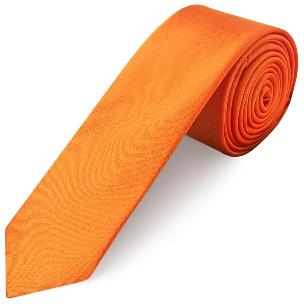 Ties R Us Boys Orange Plain Satin Skinny Tie
