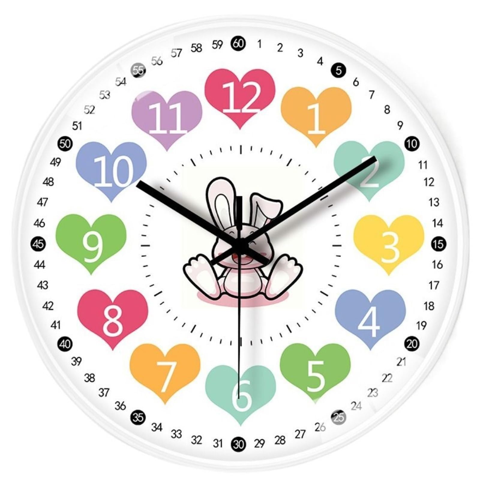 DJSKLDF Wall clock Wall Decor Silent Clock Punch-free Modern Learning Cartoon Simple Electronic Color Children's Room(C)