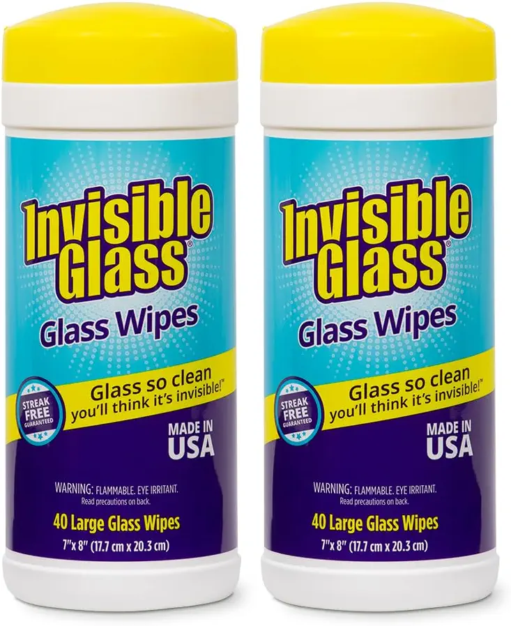 Invisible Glass 90160-2PK 40-Count Lint-Free Glass Cleaning Wipes Perfect for Mirrors, Windows, Windshields for Home, Automotive, and Off Tint Safe, Pack of 2