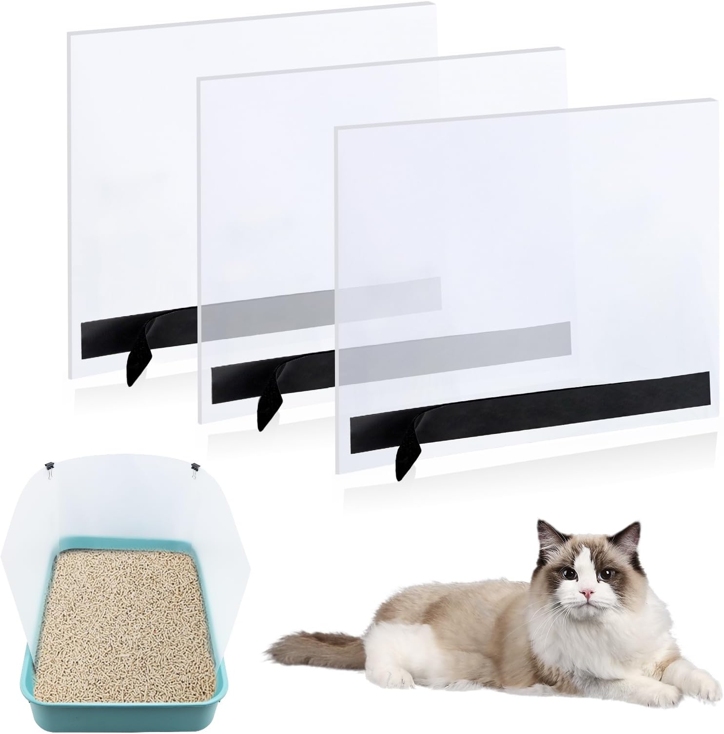 3 Pack Cat Litter Box Pee Shields for Open Top Cat Litter