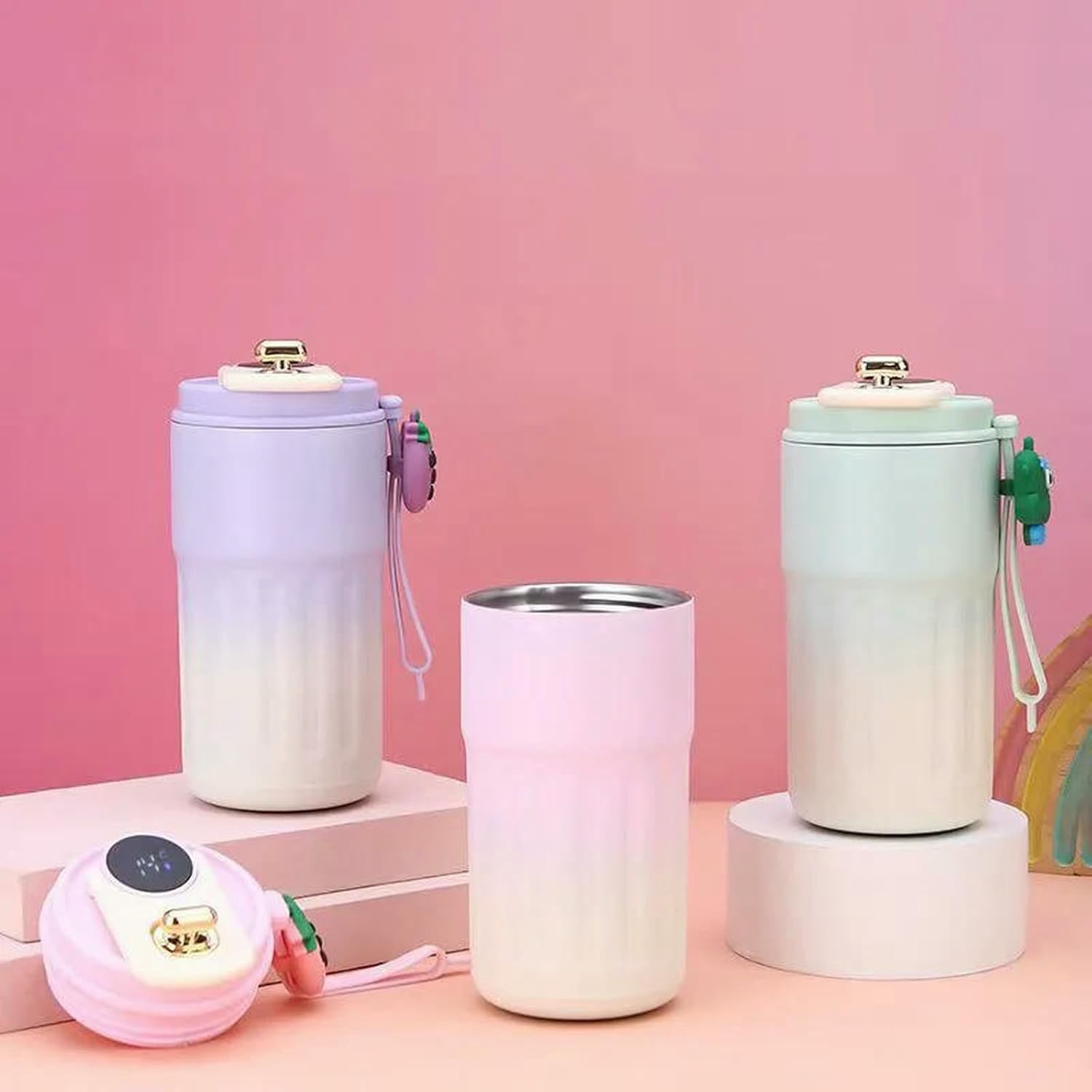 Travel Insulated Cup, Spill-Proof Coffee Mug, Insulated Stainless Steel Water Bottle, Christmas Gifts-450Ml(15.21Oz)-Gradient Purple