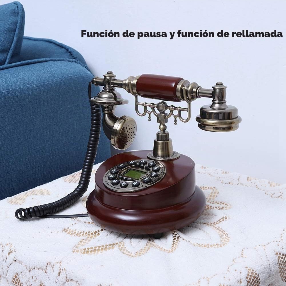 Teléfono fijo retro vintage con cable para el hogar Exquisita línea con fuente de alimentación, oficina de hotel, escritorio en casa, teléfono con cable con alfombrilla antideslizante, función de