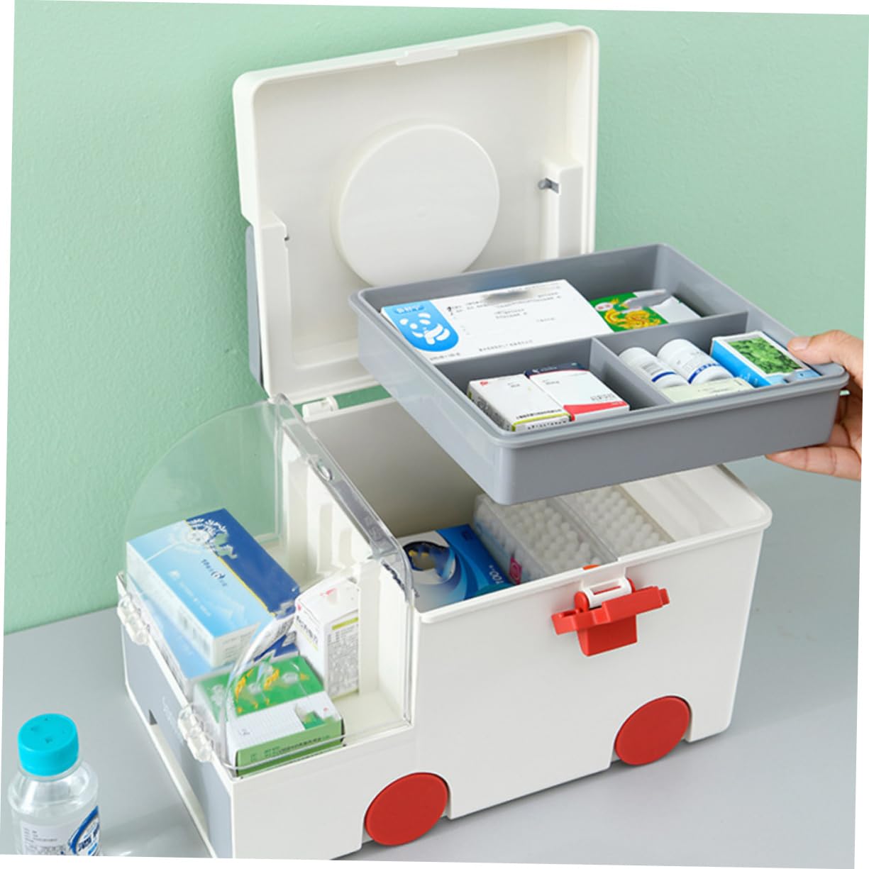 Anneome Caja Médica Hogar Grande Gris De Plástico Asa Portátil, Organizador Resistente Para Botiquín De Primeros Auxilios, Almacenamiento Seguro Para Emergencia En Casa, Oficina y Viajes
