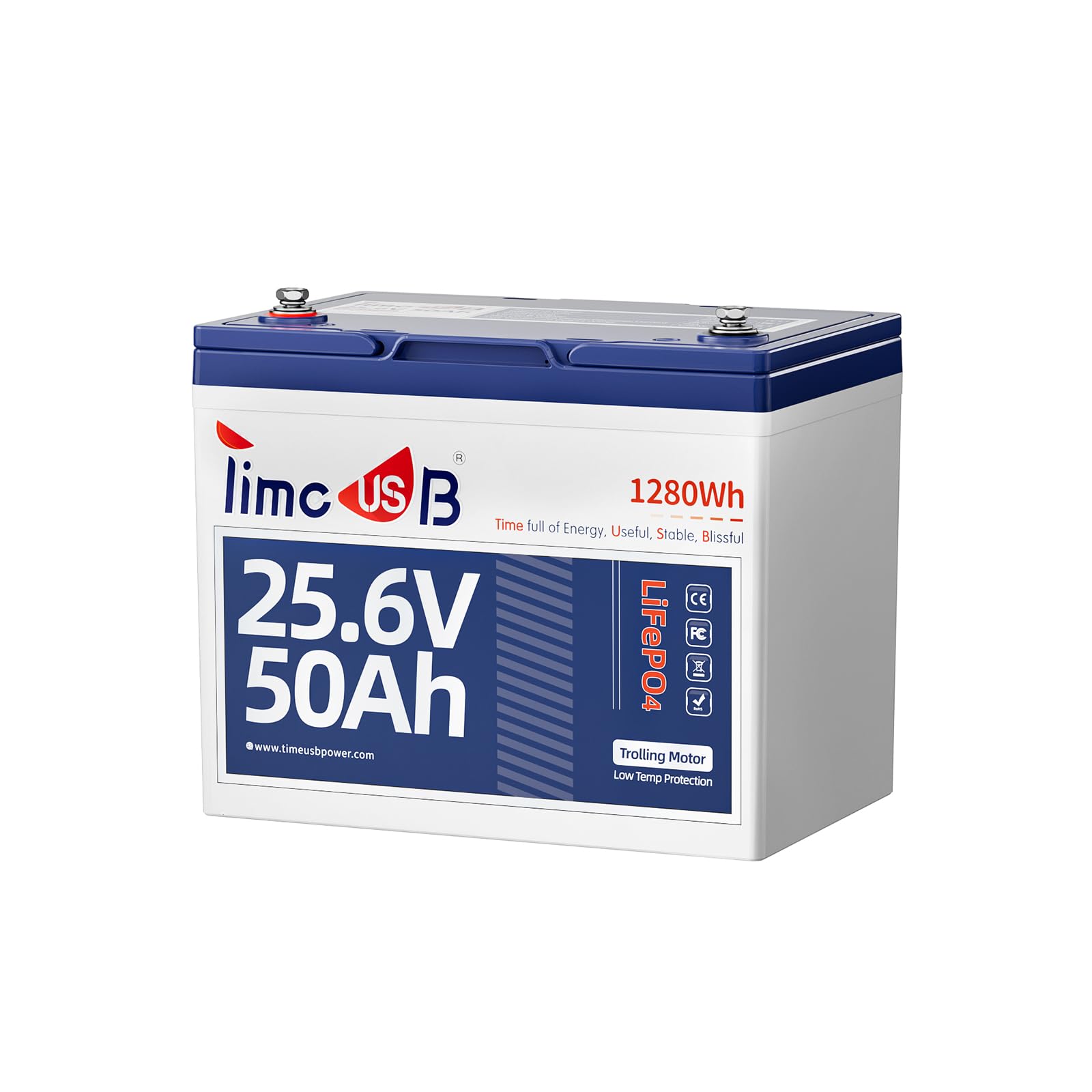 Timeusb24V 50Ah LiFePO4 Lithium Battery Enhanced Version, Max Continuous Discharge 1.2C (60A), IP65 Low-Temp Protection Deep cycle Battery Fit for High Power Motors/Equipment/RV (Group24)