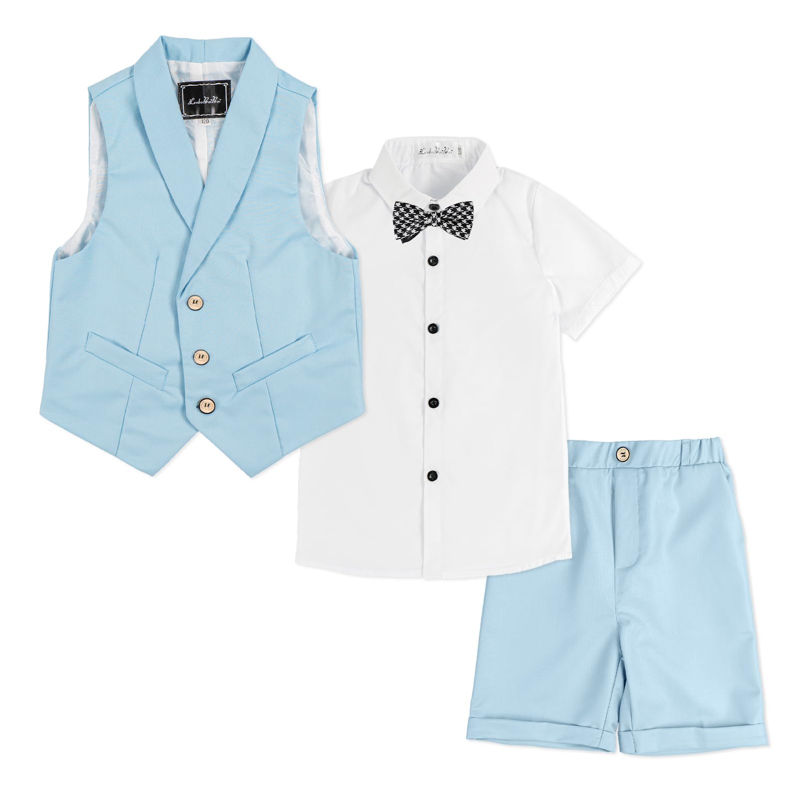 LOLANTA 4 Piezas Traje Corto de Boda para niños, Conjunto de Ropa de Ceremonia, Camisa + pantalón + Chaleco + Pajarita