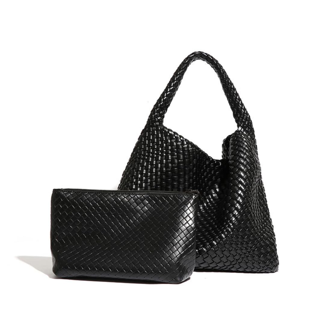 Handtaschen Geflochten für Damen, Große Ledertasche Schultertaschen mit Wallet für Arbeit Schule Reise