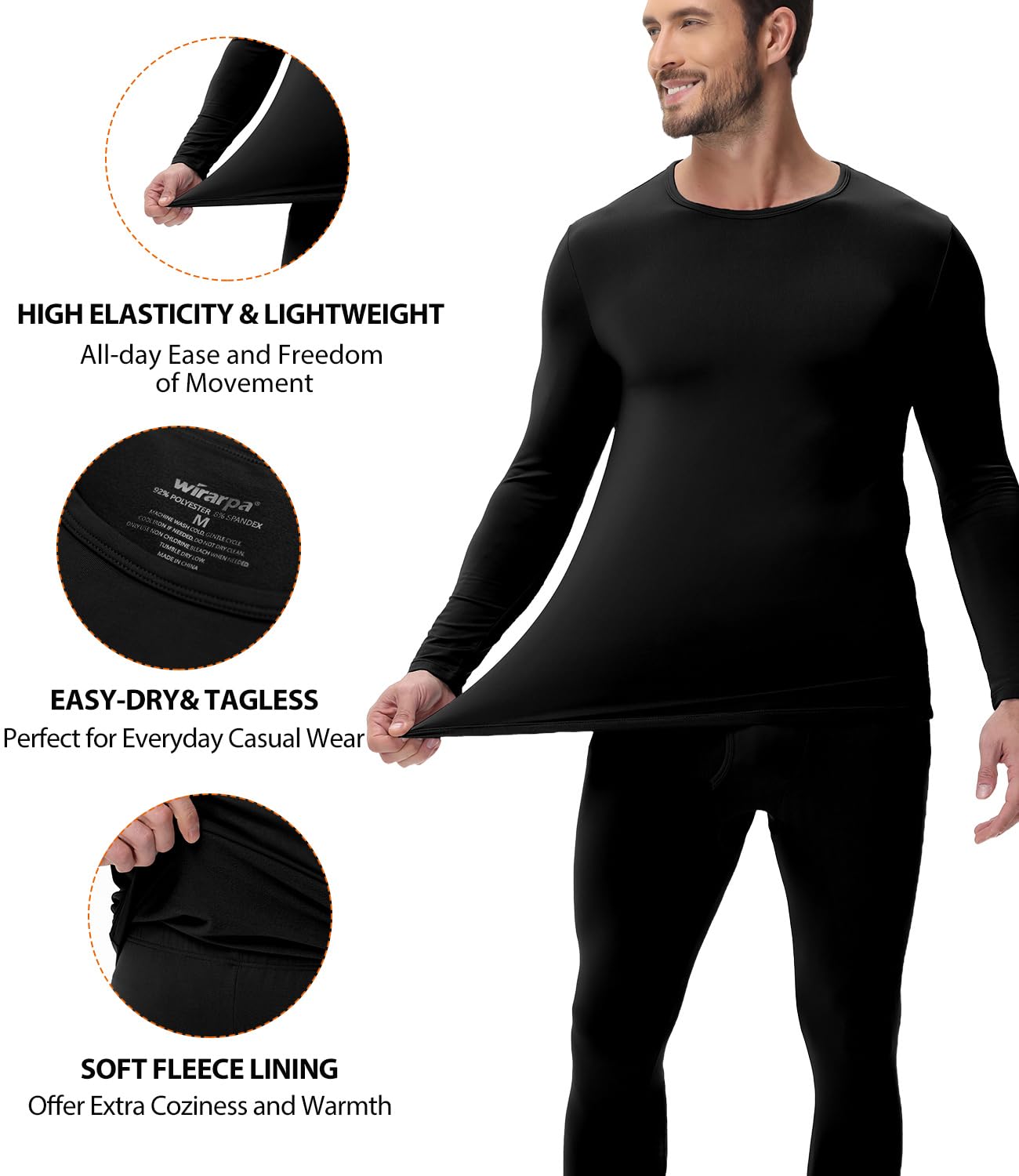 wirarpa Set Termico Uomo Foderata in Pile Leggero Maglia della Salute | Top a Maniche Lunghe e Pantaloni