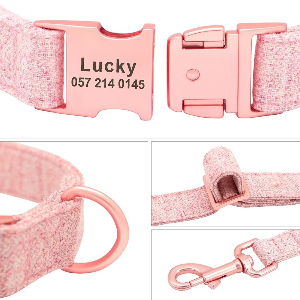 Collier De Chien Personnalisé Colliers De Chien en Nylon Personnalisés Nom Gravé ID Réglable pour Petit Moyen Grand Chien Chihuahua,Laisse Collier Rose,M.