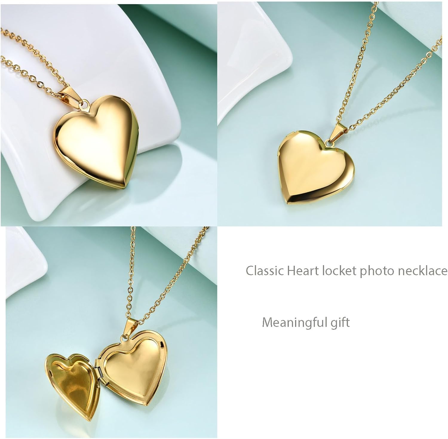 Men Women Photo Locket Necklace Heart Shape Locket Pendant with 24 Inch Chain for Birthday