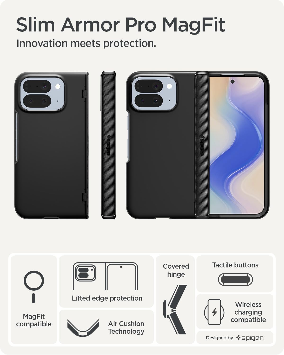 Spigen - Funda Rugged Armor MagFit Para Google Pixel 10 Pro XL | Compatible Con MagSafe Y Pixelsnap | Diseño De Fibra De Carbono Y Protección Antigolpes