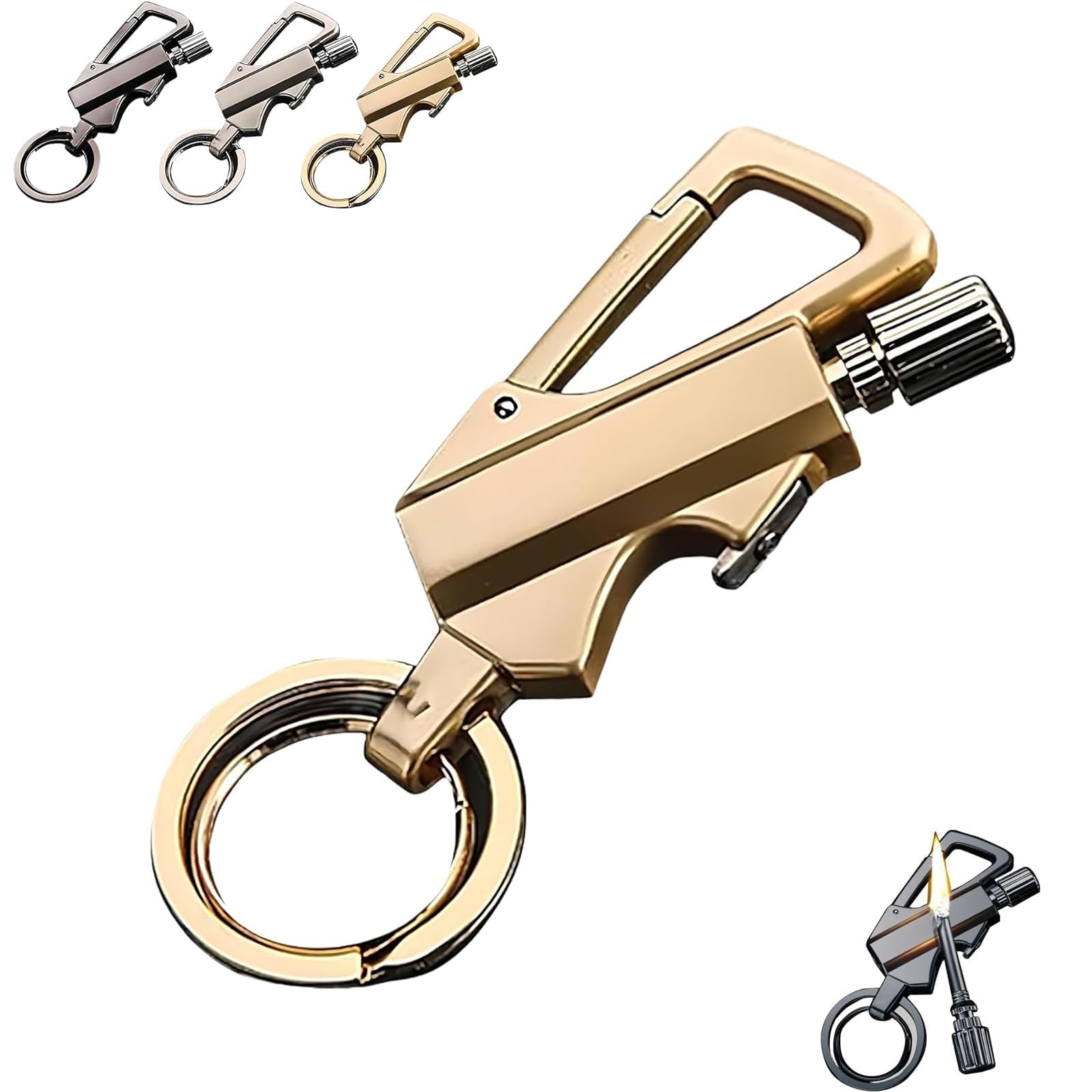 Permanent Match Infinity Lighter, 3-in-1 Keychain Waterproof Windproof Reusable Flint Fire Starter, Strike Anywhere for Camping Hiking Survival Outdoor (Gold)