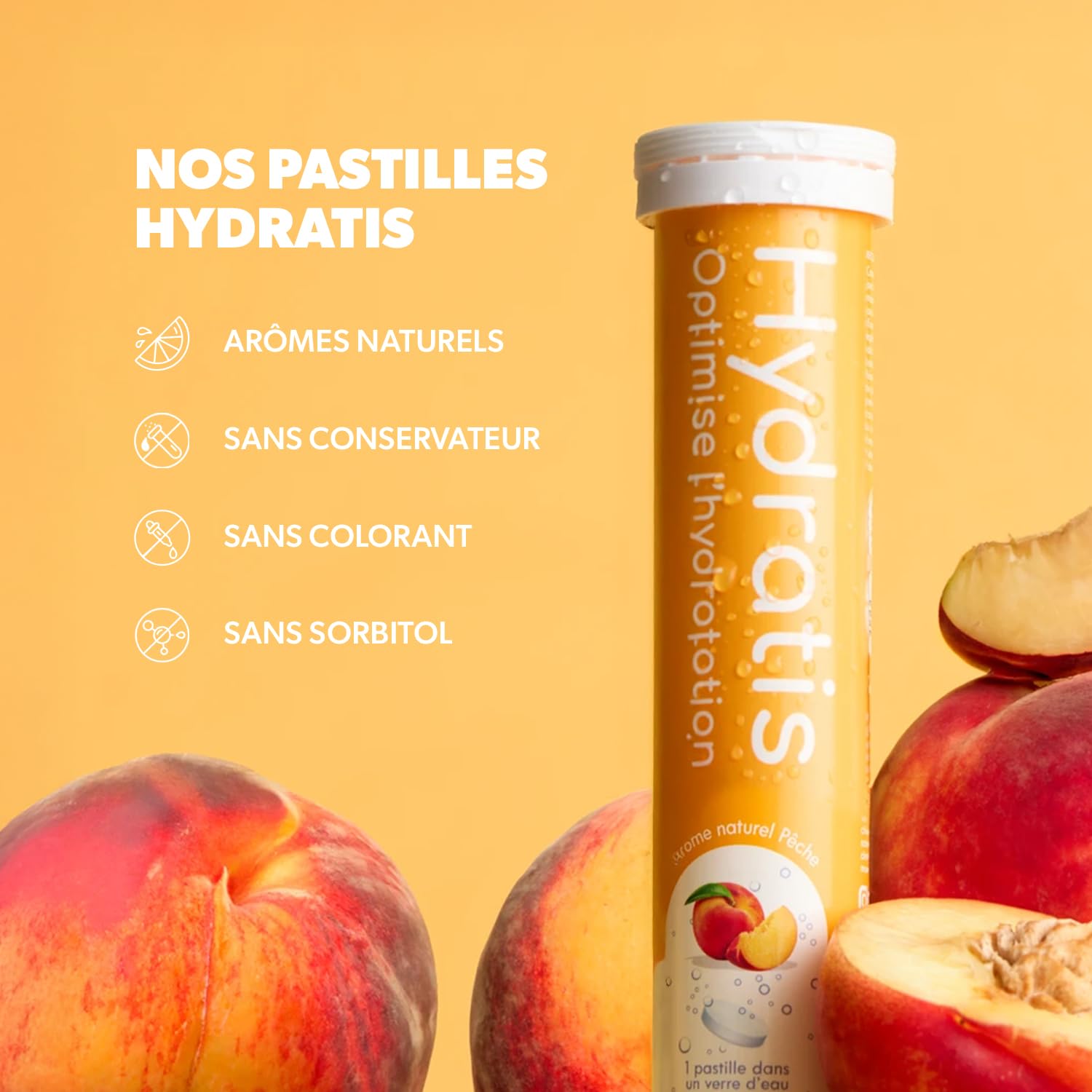 HYDRATIS - Pastilles Effervescentes Pêche - Optimise l'Hydratation - Riche en Minéraux - Faible en Sucre - Goûts Légers - Sport, Crampes, Récupération - 160 Pastilles | Améliore l'Hydratation, Favorise l'Énergie, Formule Isotonique, Sport Récupération Bie
