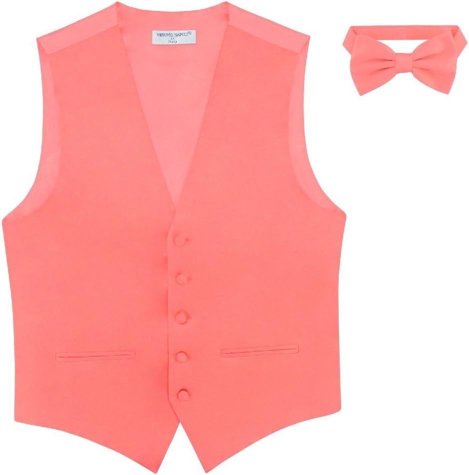 Vesuvio Napoli Mens SLIM FIT Dress Vest BowTie Solid BLACK Color Bow Tie Handkerchief Set