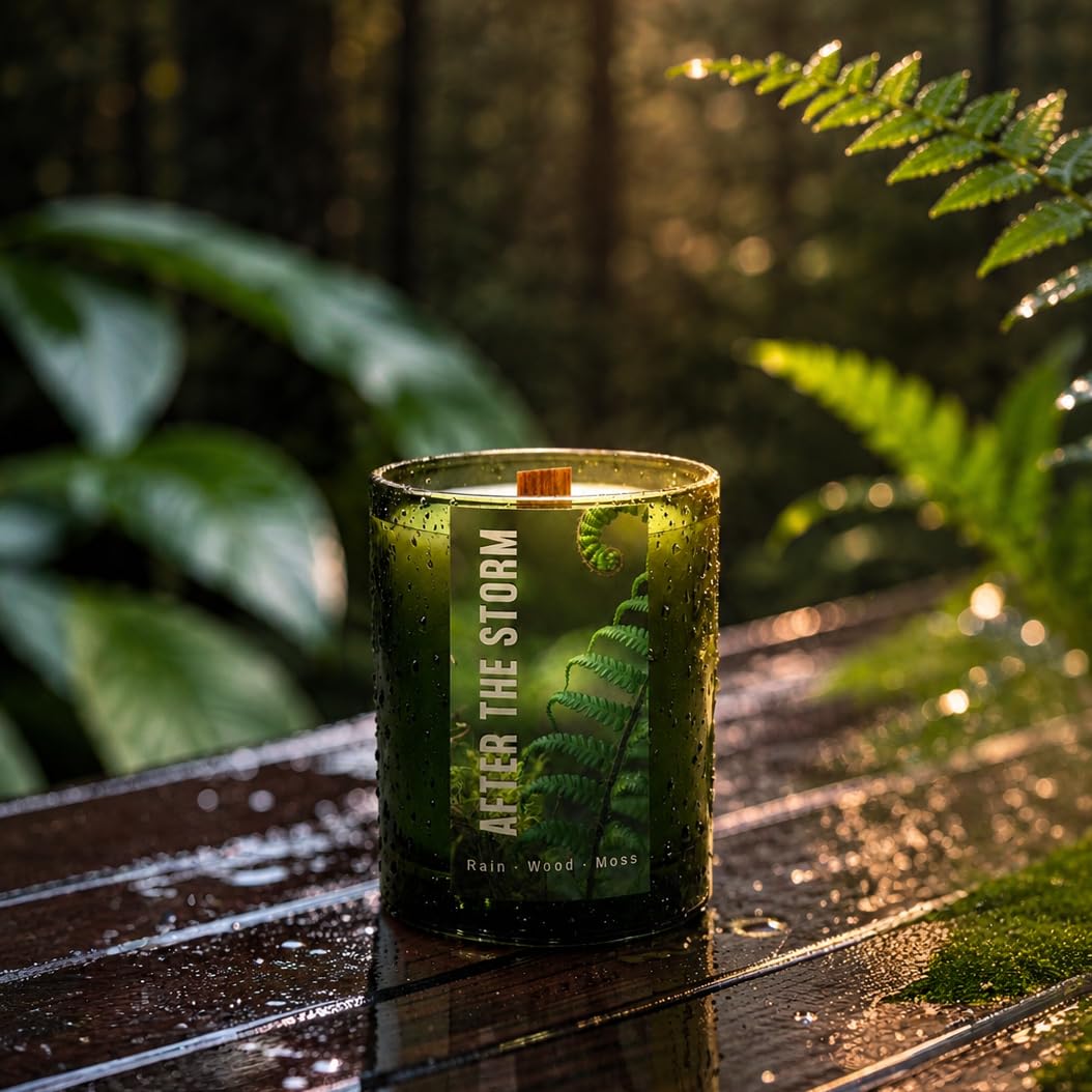 Duftkerze After the Storm, Feuchtes Holz und Moos, Sojawachs, 220 ml, 45–50 Stunden Brenndauer, für Innenräume