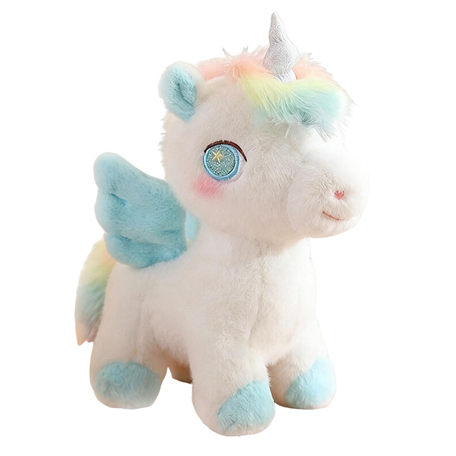 ZBELLO Cute Unicorn Plush Toy with Wings, Soft Fluffy Stuffed Animal with Rainbow Mane and Tail, Adorable Magical Unicorn Plushie Gift for Kids Toddlers (Blue,25cm)