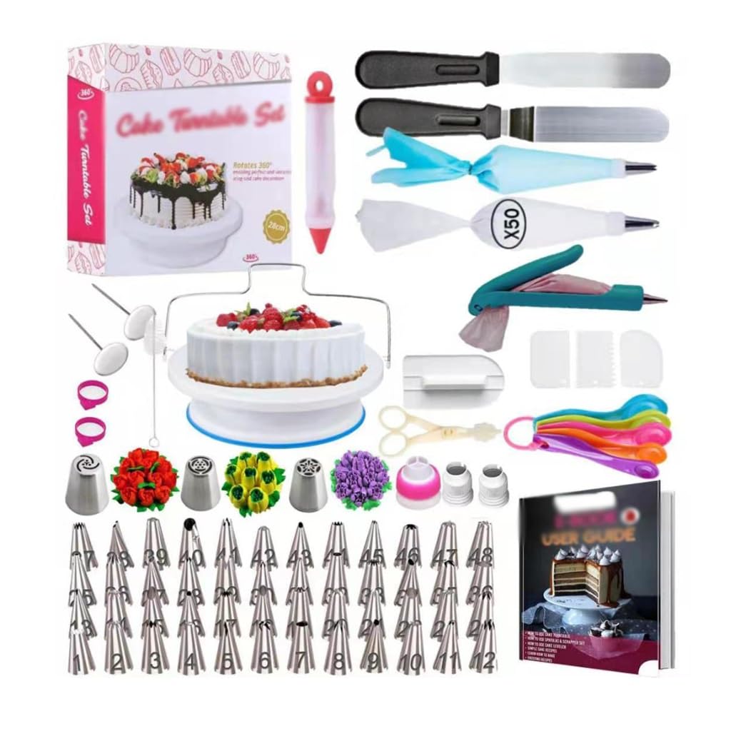 Plateau tournant gâteau et kit décoration de 127 pièces avec grattoir crème et douilles