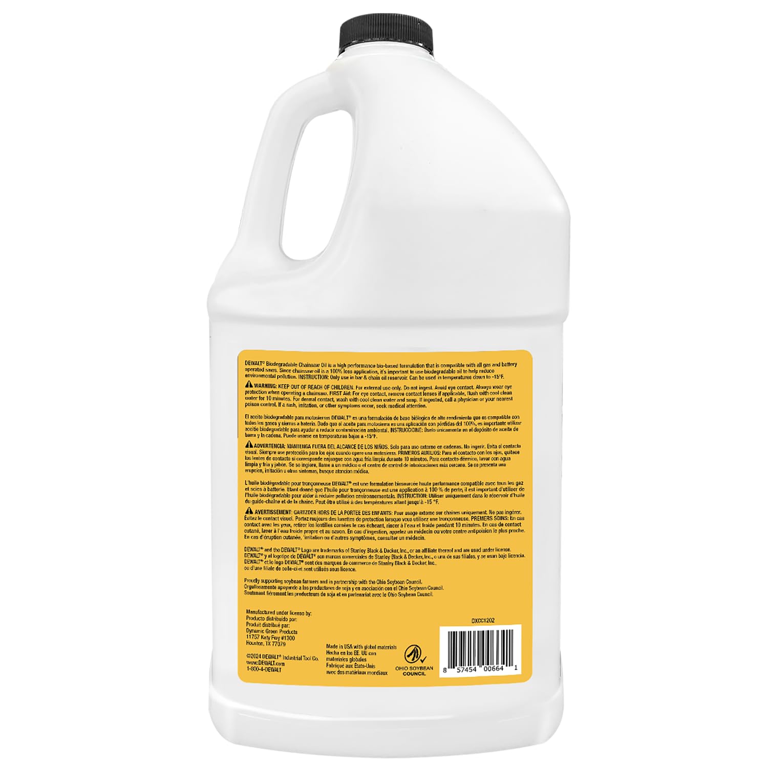 DEWALT Olio per motosega biodegradabile – Lubrificante professionale ad alte prestazioni, non tossico – verde, ecologico, ultraclean, lubrificante per barre e catene per tutte le stagioni, 1 GALLON