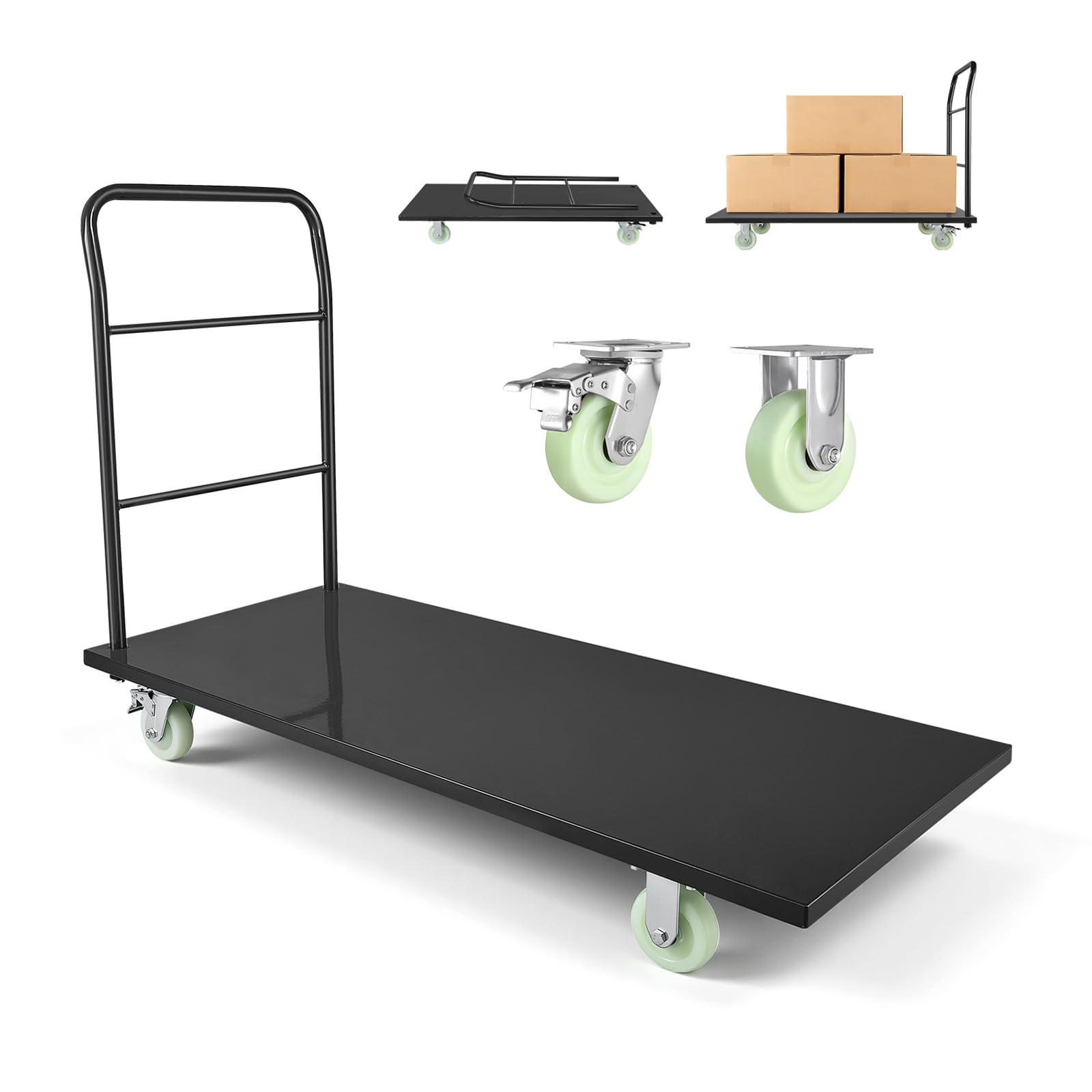 VEVOR Carrello per Trasporto a Piattaforma Capacità Carico max. 907,​18 kg, Carrello Industriale in Acciaio a Spinta Manuale con Piattaforma, Pianale per Spostamento dei Bagagli Pacchi Merci Logistica