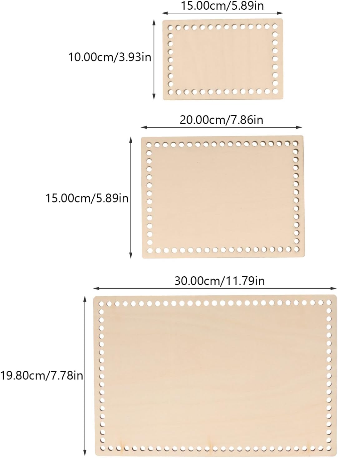 Mini Wooden Basket Base 3Pcs Set 11.81X7.8 Inch Rectangle Crochet Frame Base for Weaving Cross Stitch and Knitting DIY Craft Supplies