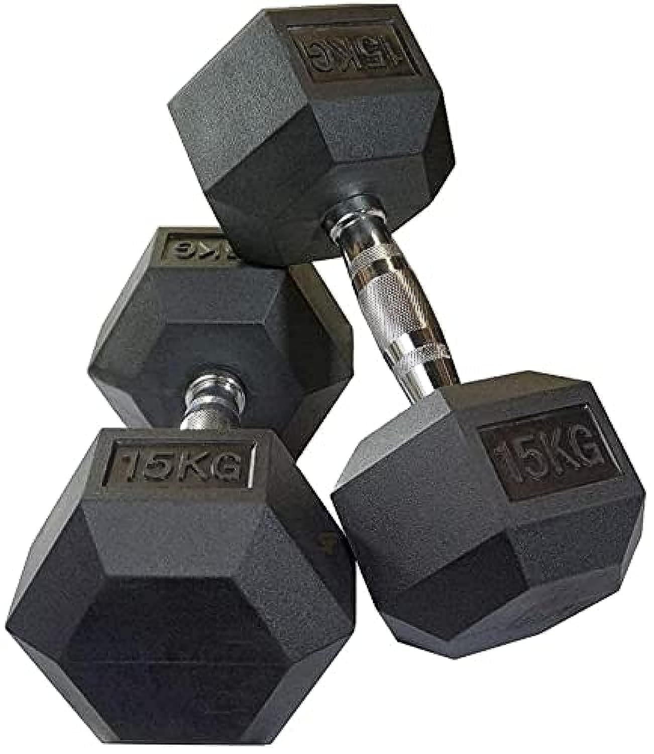 COOLBABY Miracle Fitness Rubber Hex Dumbbells – Solid Cast Iron Core Rubber Coated Head Dumbbell Weights for Exercises at Home and Commercial Gym – 2.5 to 50 Kg – Sold in Pair (2 Pcs) (15)