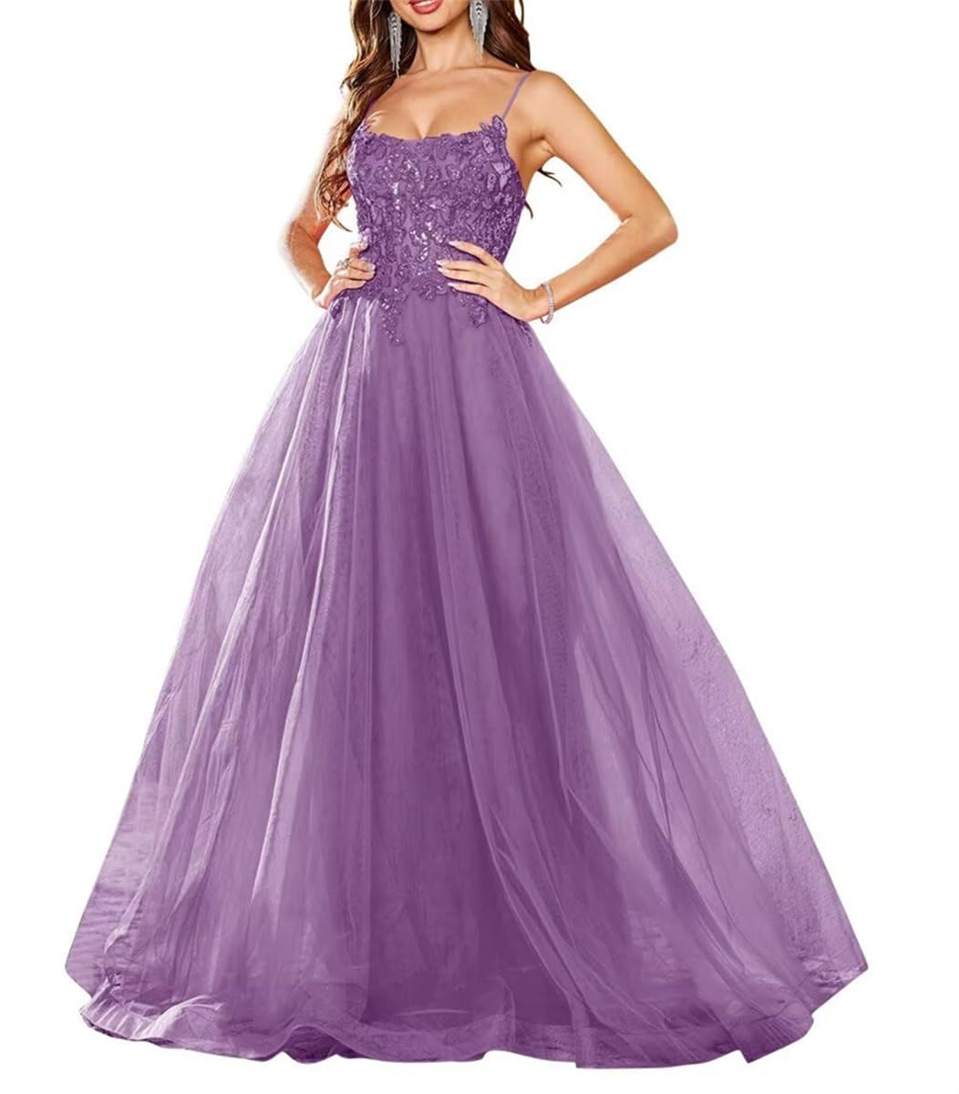 Wseyu Women's Dusty Purple Tulle Spring Casual Wedding Dresses Laces Appliques Solid Princess Ball Gown Backless Lace Up Uk10