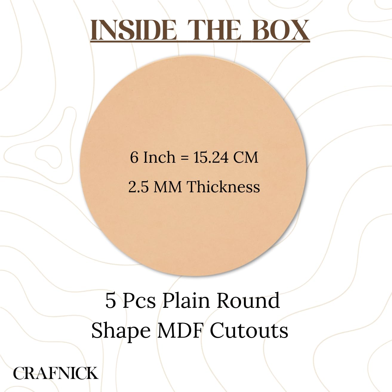 CRAFNICK® 6 Inch Round MDF Boards for Art and Craft - Set of 5 | 2.5mm Plain MDF Cutouts | DIY MDF Cutouts for Resin Art, Lippan, Mandala Painting | MDF Plaque Cutout | DIY Items (5) 2