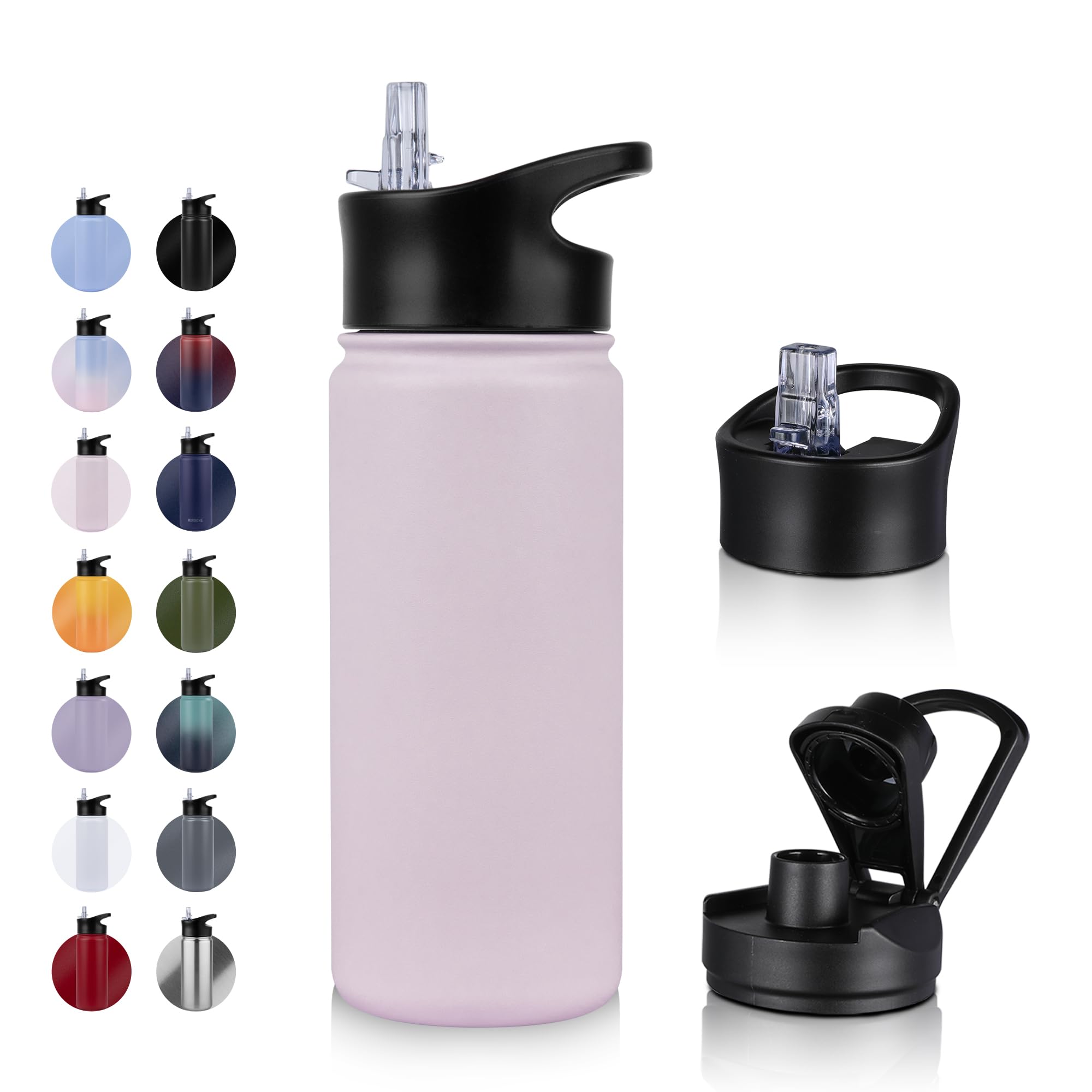 UMBFUN Insulated Water Bottle, 500ml 2 Lids (Straw Lid and Spout Lid)
