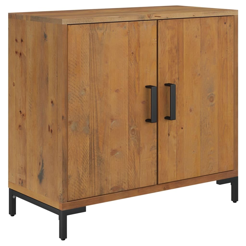 Aparador marrón 75 x 35 x 70 cm, madera maciza de pino reciclado, con 2 compartimentos, espacio de almacenamiento para salón, pasillo, oficina, armario de buffet versátil en aspecto vintage