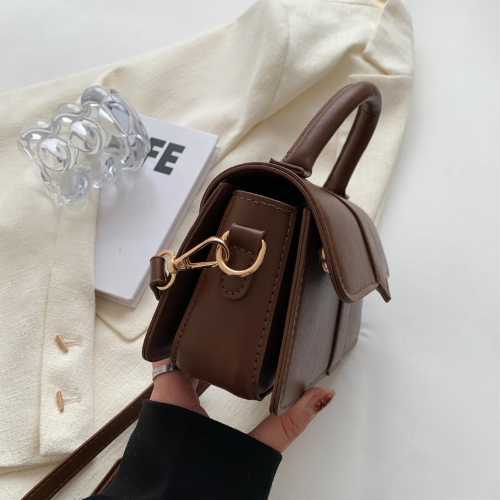 WANGSHUO Tasche Frauen Vintage Patchwork Kleine Satchel Tasche, Pu Leder & Denim Handtasche, Top Griff Crossbody Unterarm Schultertasche-zongse