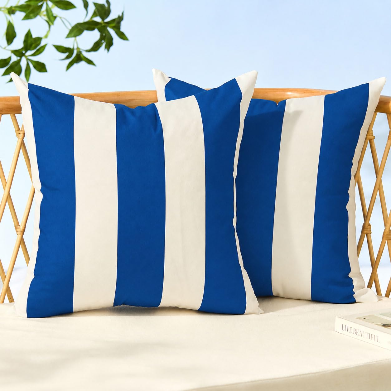 Allorry Outdoor Pillow Covers 18x18 Royal Blue Striped Outdoor Decor 007N18