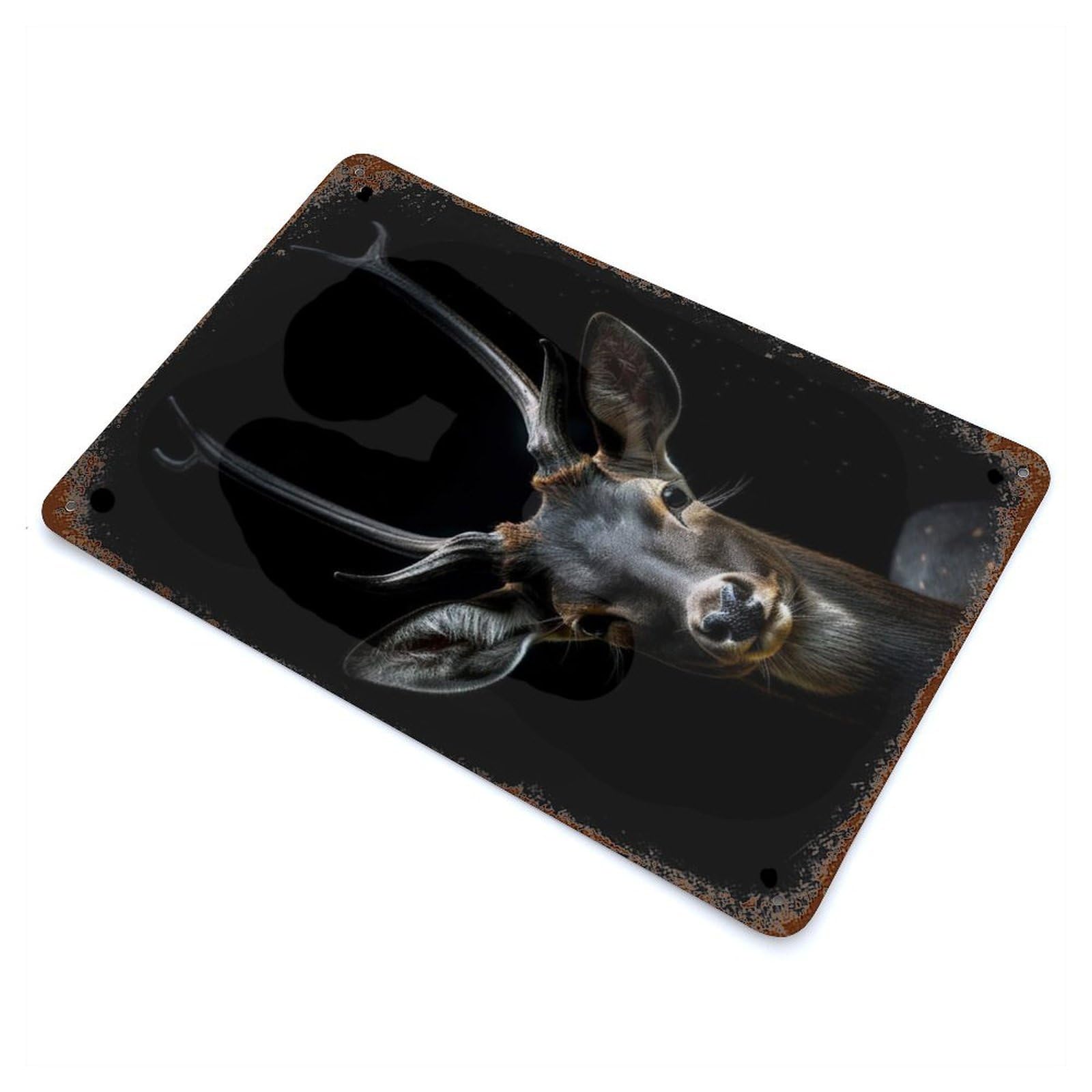 Wild Deer Portrait Weathered Tin Sign 11.8"x7.9", Novelty Wall Decor for Garage, Pub Or Kitchen