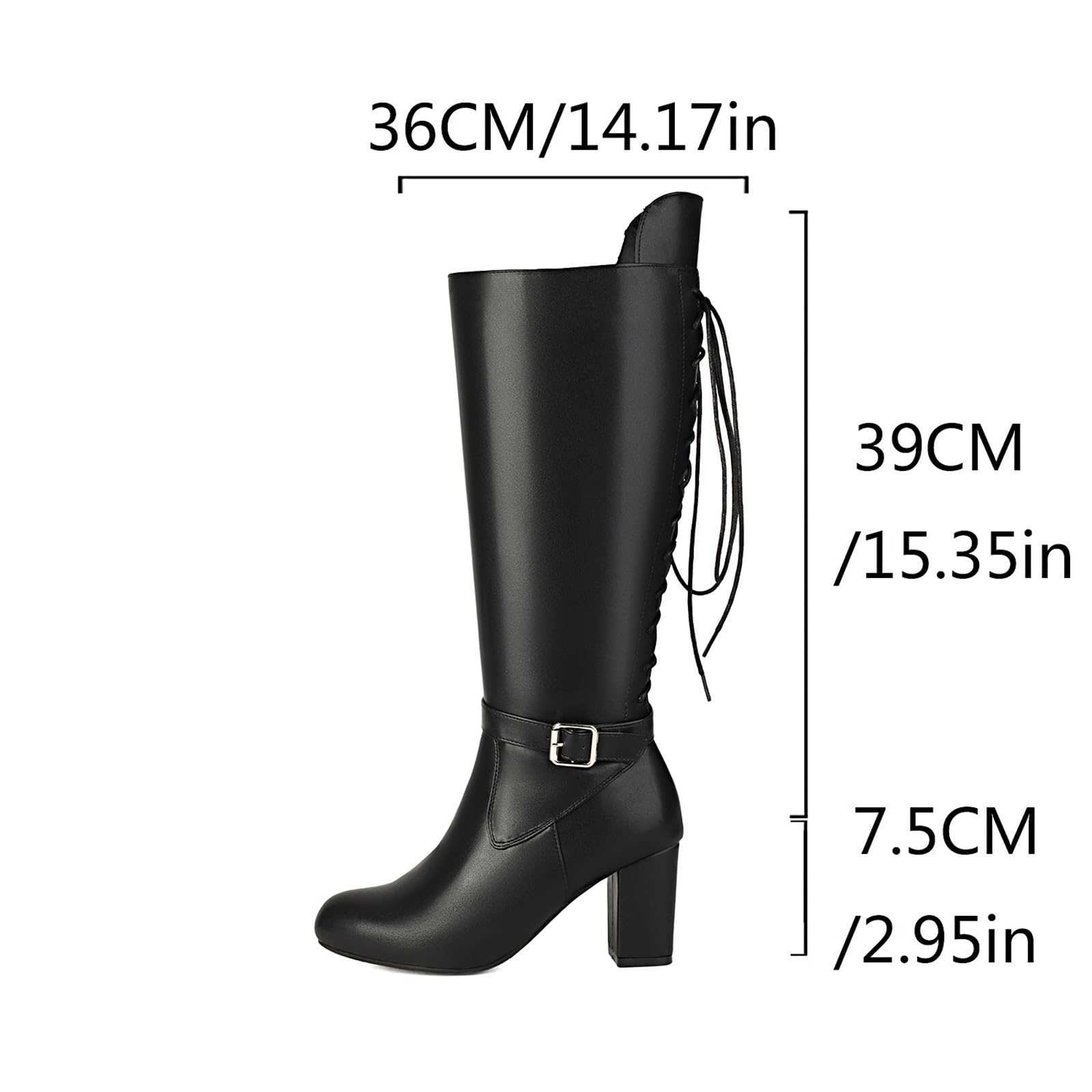 MEECHI Botas Altas con Cordones Y Tacón Ancho Boots De Caña Larga De Cuero PU for Mujer con Hebilla Botas De Montar for Otoño-Invierno con Cremallera Lateral Tacones Altos De Talla Grande