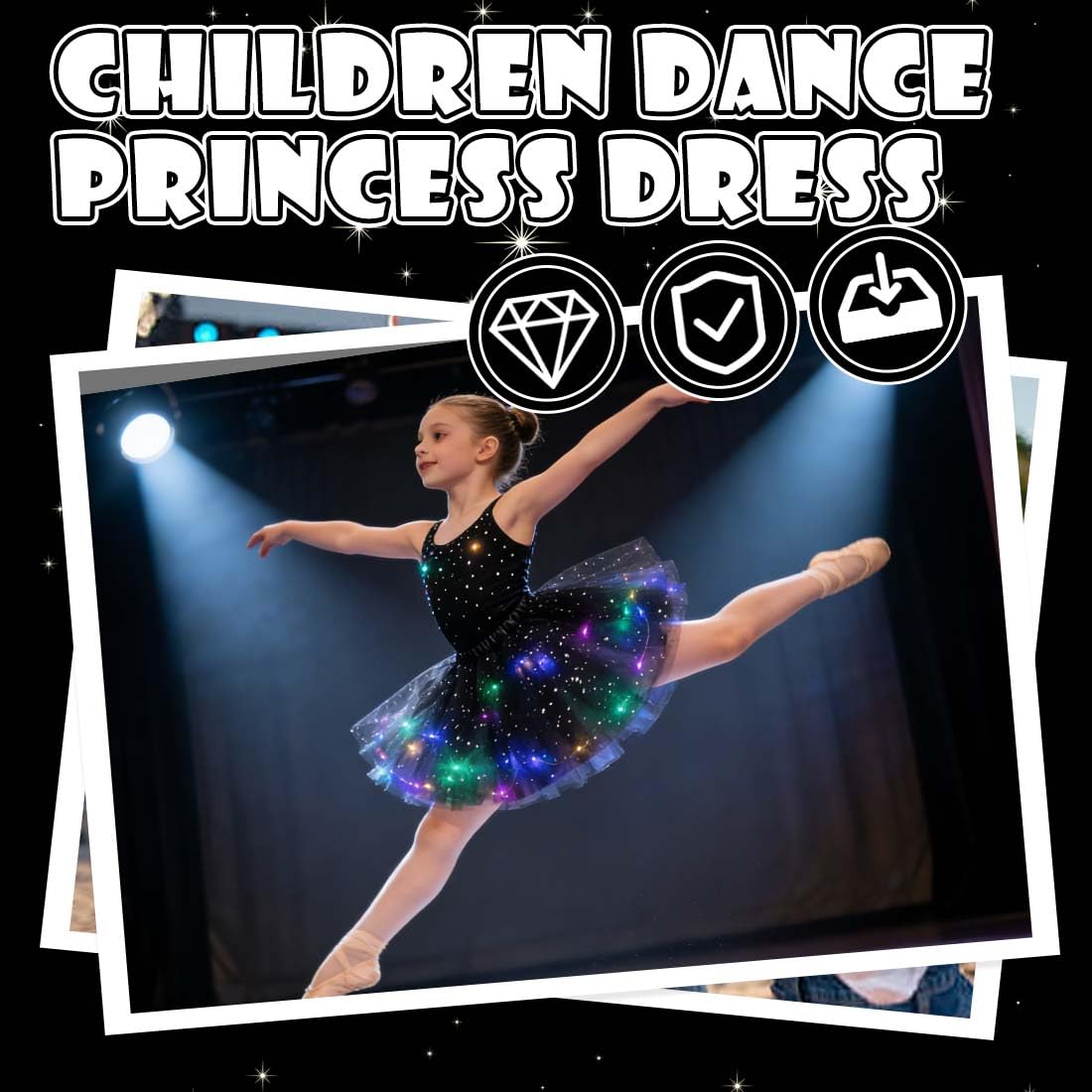 1 Pièce Jupe en Tulle pour Femmes, Robe Danse à Paillettes étoilées, Mini-Ju pe Extensible avec Lumières LED, J upe Tutu pour Adultes, Robe de Danse pour Adolescentes Carnaval Ballet