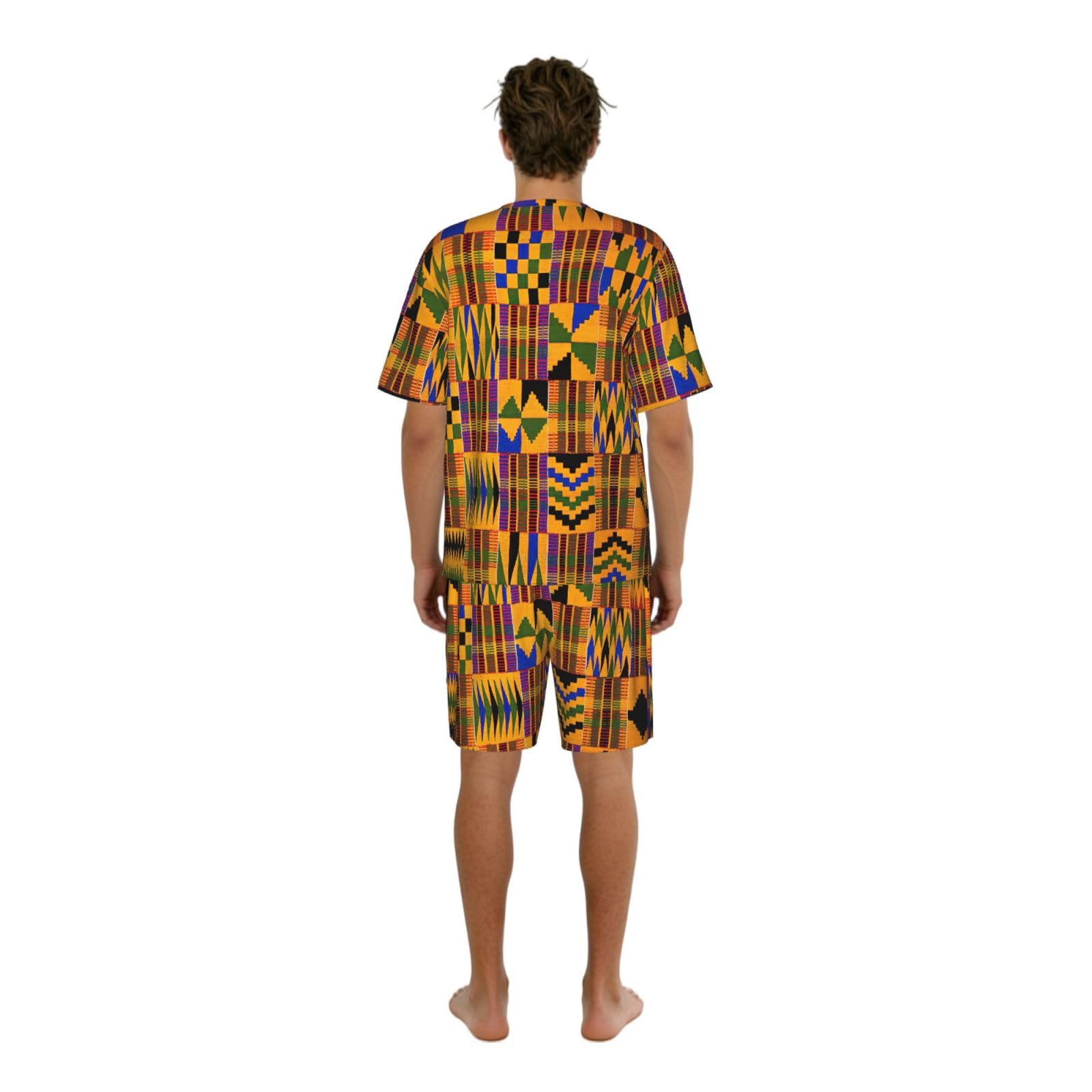 Set di pigiami da uomo con stampa africana, comodi set di pigiama da uomo con pantaloncini, perfetto per le notti estive