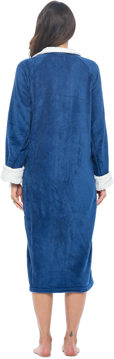 Casual Nights Women's Housecoat Zip Robe, Fleece House Coat Duster Lounger Dress with Pockets - Image 3