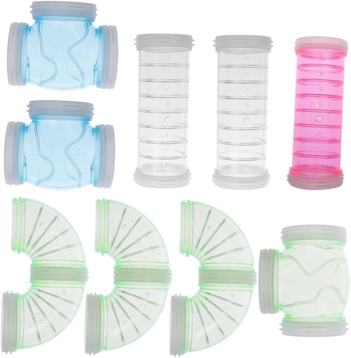 Happyyami Guinea Pig Tunnels Tubes 9pcs Hamster Cage Tube Enclosure Plastic Material Expand Habitat Curved T-Shaped Random Color