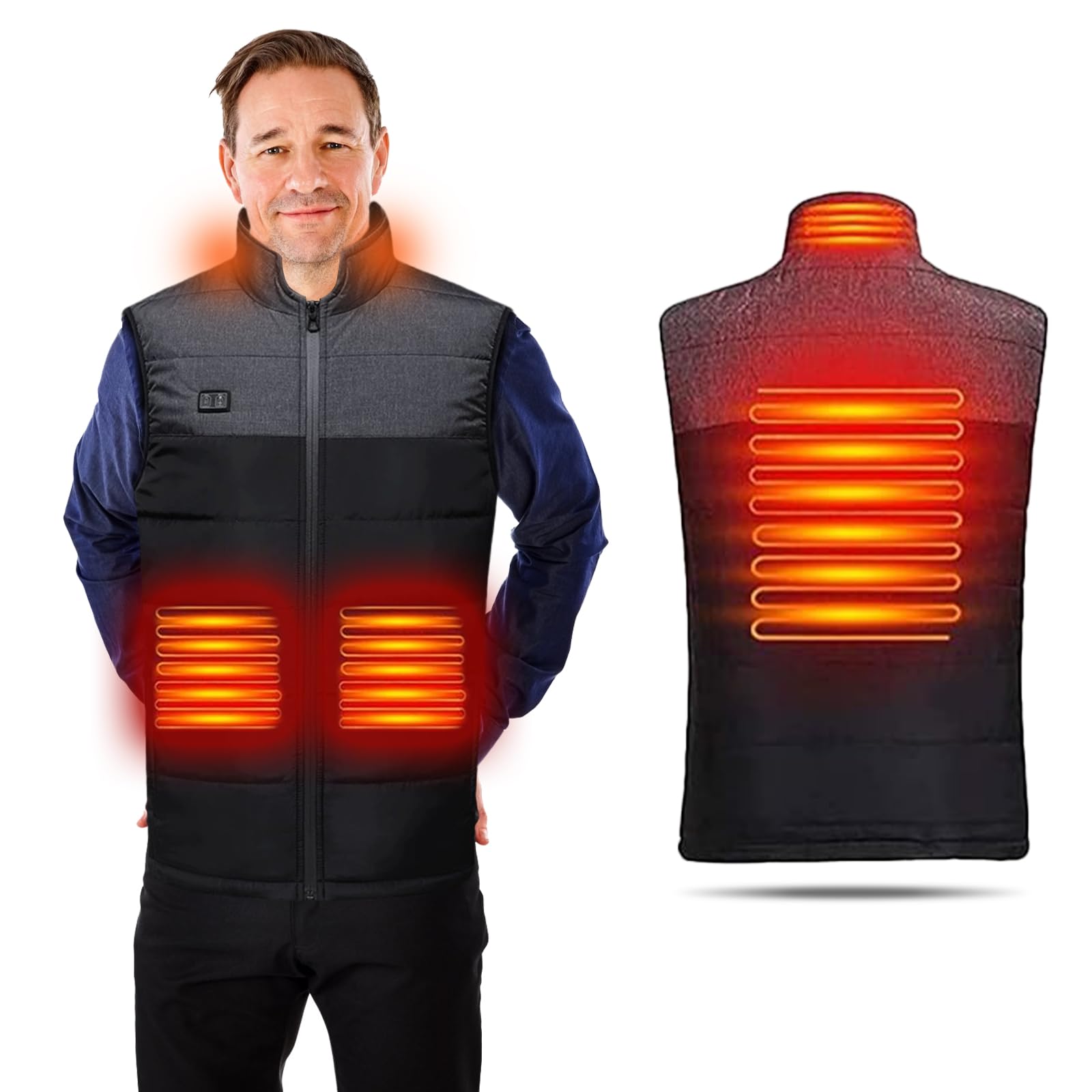 Gilet Chauffant électrique Homme Femmes 4 zones USB ultraléger Ski moto Pêche Camping